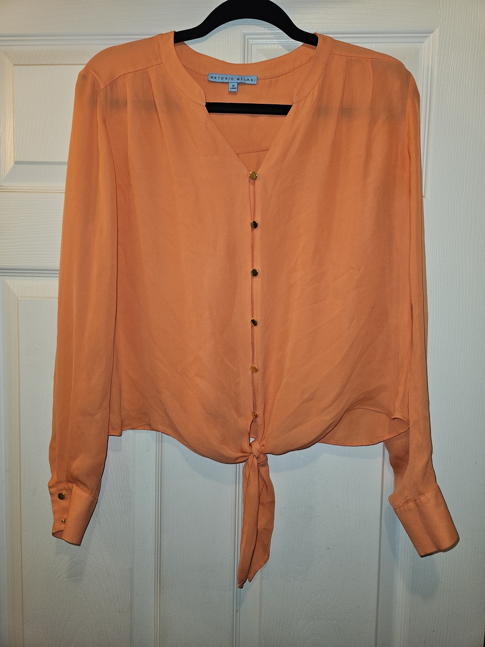 ANTONIO MELANI Orange Tie-Front Button Blouse